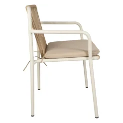 Fauteuil d'extérieur avec coussin en tissu beige et blanc - Ajay