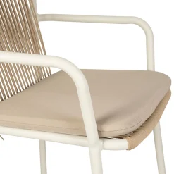 Fauteuil d'extérieur avec coussin en tissu beige et blanc - Ajay