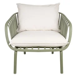 Fauteuil d'extérieur kaki avec 2 coussins en tissu blanc - Lumi