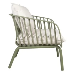 Fauteuil d'extérieur kaki avec 2 coussins en tissu blanc - Lumi