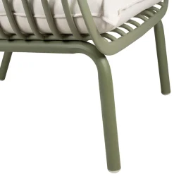 Fauteuil d'extérieur kaki avec 2 coussins en tissu blanc - Lumi