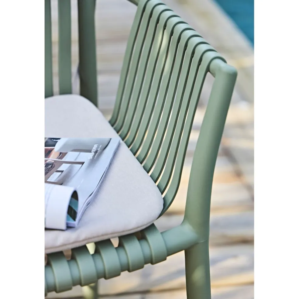 Fauteuil d'extérieur kaki avec coussin en tissu - Lumi