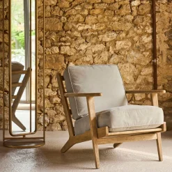 Fauteuil en coton gris et chêne - Laureli