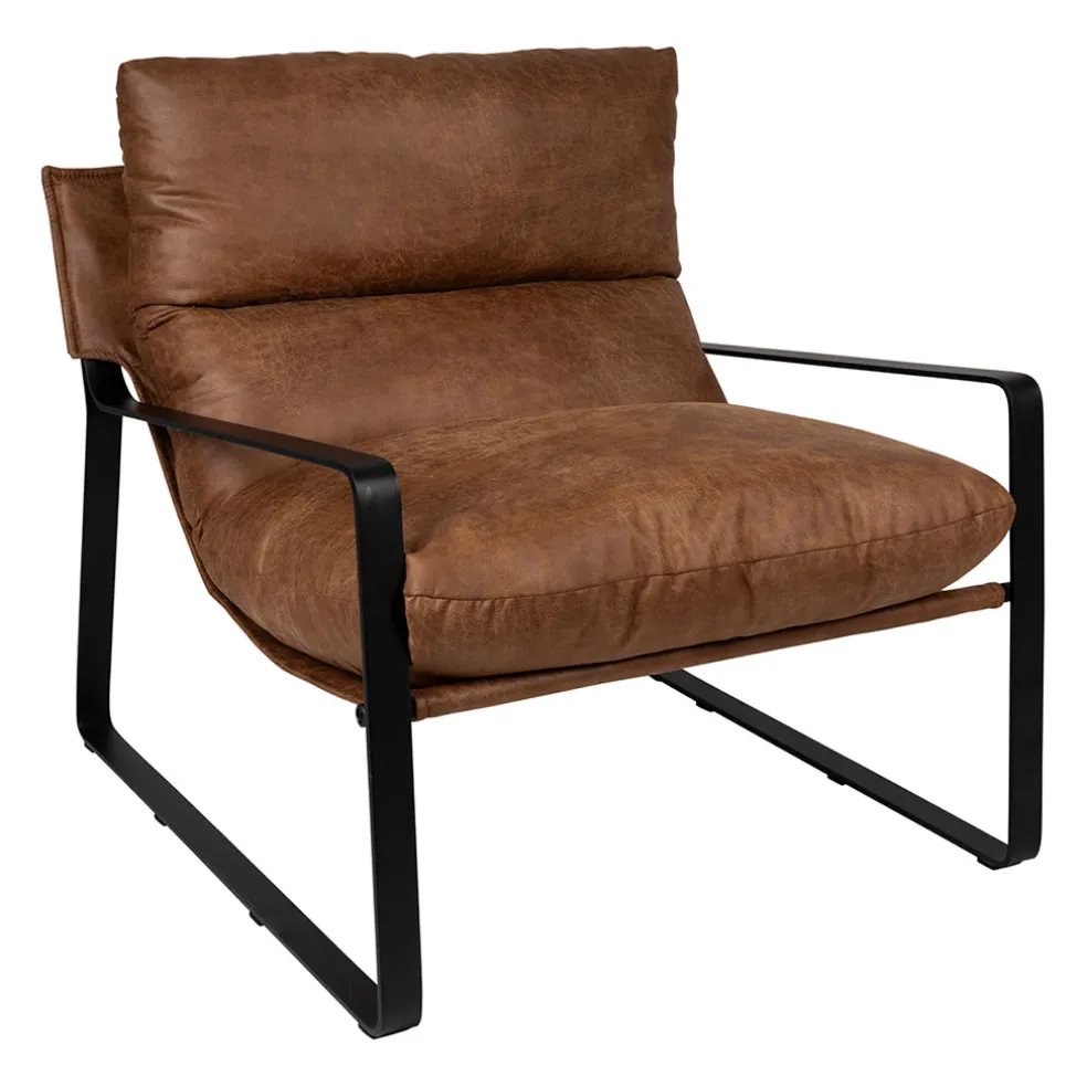 Fauteuil en simili-cuir brun et fer noir - Torsten