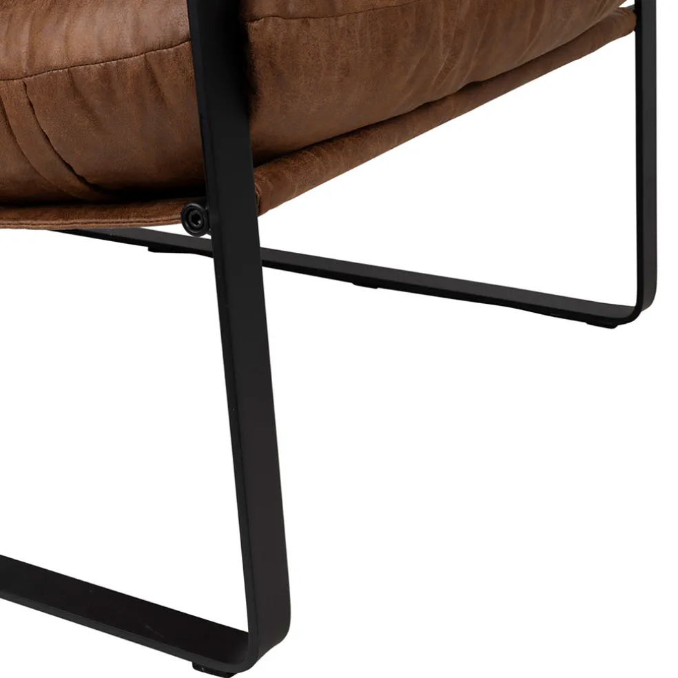 Fauteuil en simili-cuir brun et fer noir - Torsten