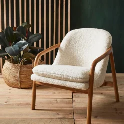 Fauteuil en tissu bouclette crème et pieds en frêne - Element