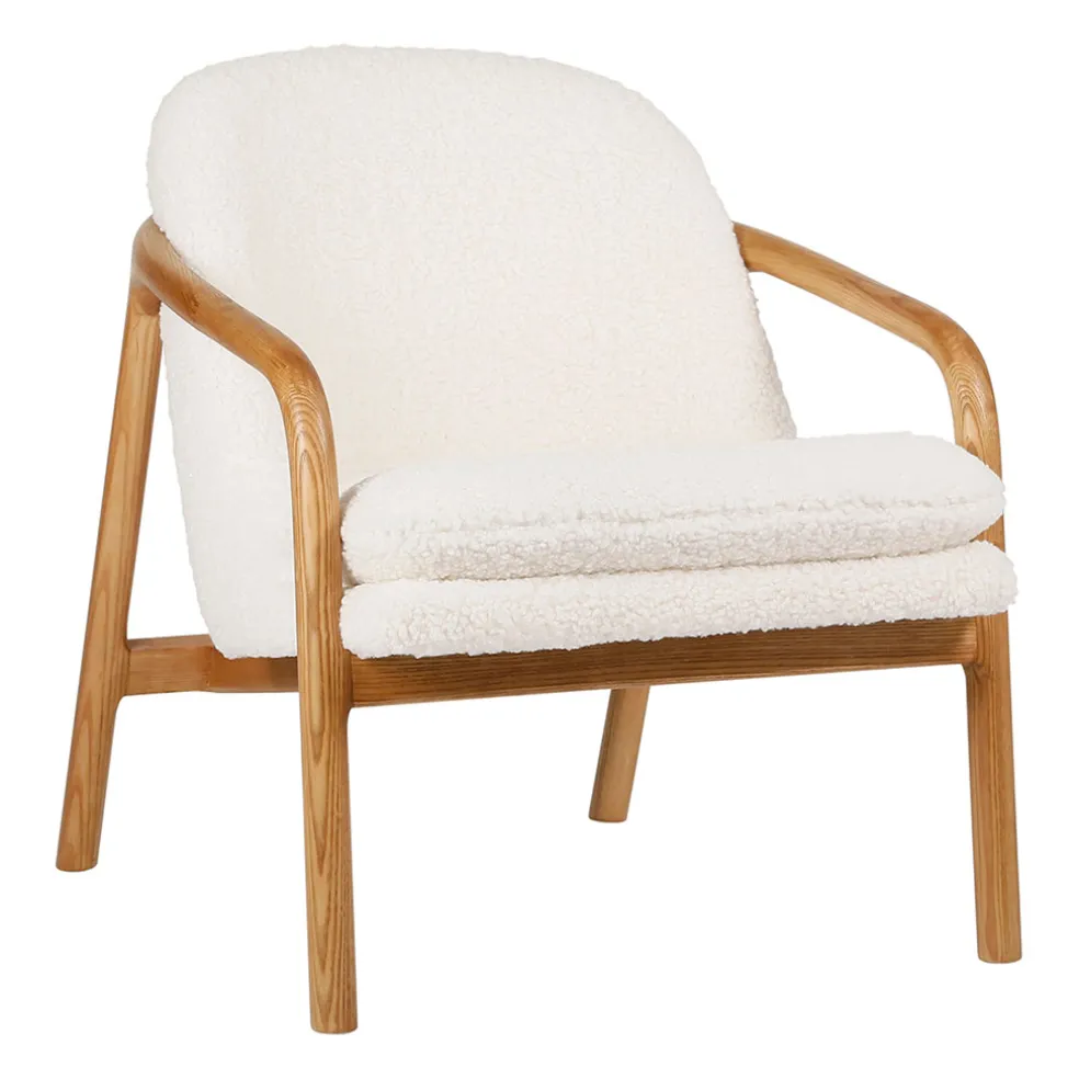 Fauteuil en tissu bouclette crème et pieds en frêne - Element