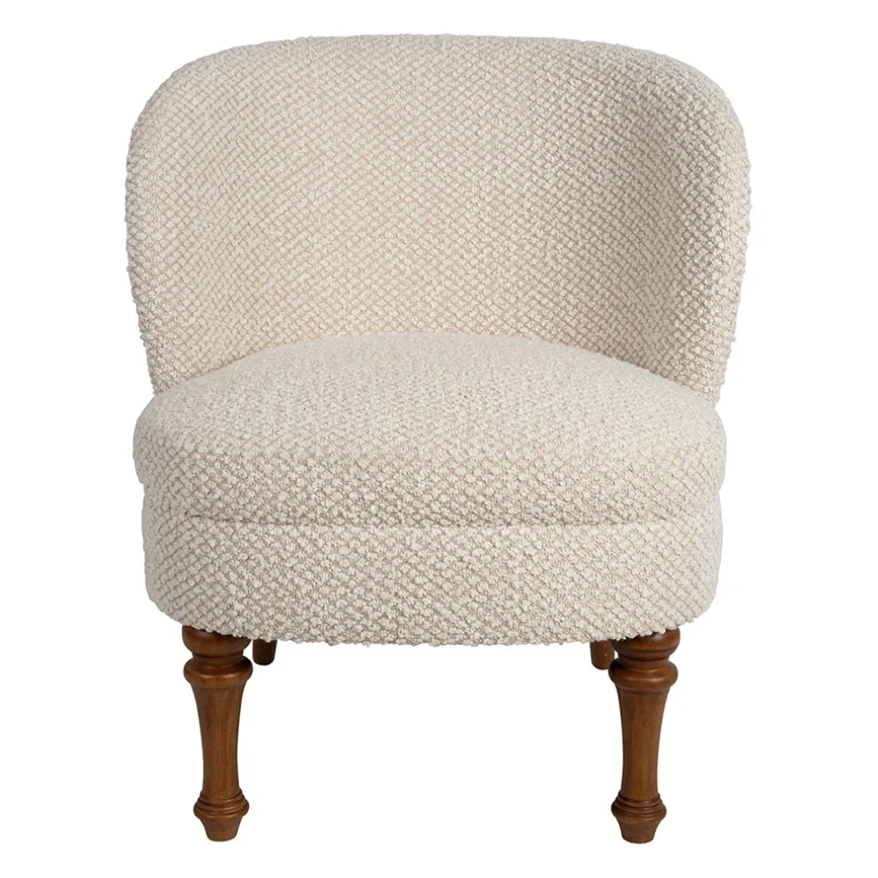 Fauteuil en tissu bouclette et hévéa écru - Claudine
