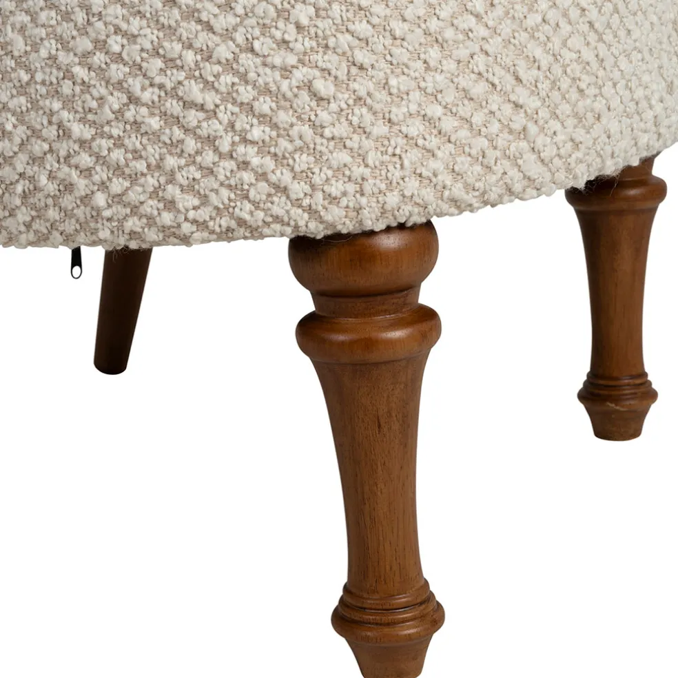 Fauteuil en tissu bouclette et hévéa écru - Claudine