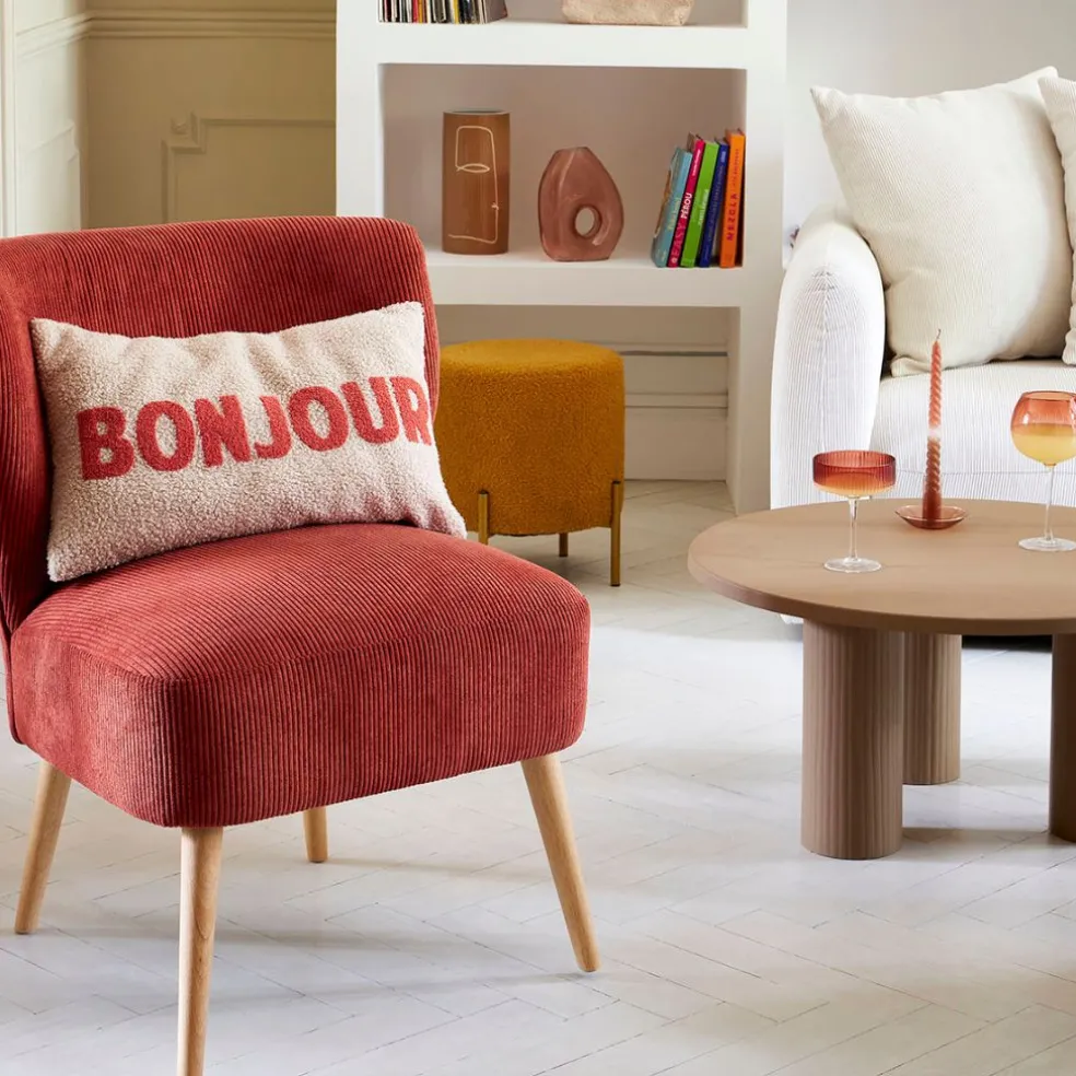 Fauteuil en velours côtelé terracotta - Eleonor