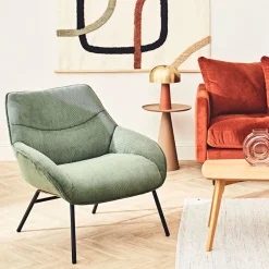 Fauteuil en velours côtelé vert sapin - martin