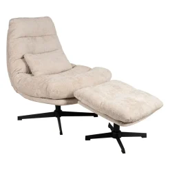 Fauteuil et repose pied en tissu beige et fer noir - Lery