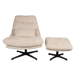 Fauteuil et repose pied en tissu beige et fer noir - Lery