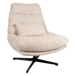 Fauteuil et repose pied en tissu beige et fer noir - Lery