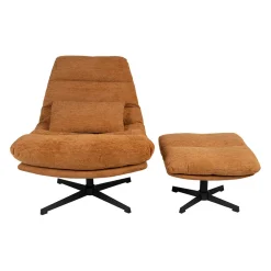 Fauteuil et repose pied en tissu brun et fer noir - Lery