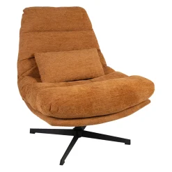 Fauteuil et repose pied en tissu brun et fer noir - Lery