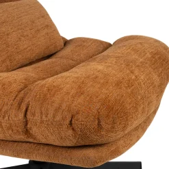 Fauteuil et repose pied en tissu brun et fer noir - Lery