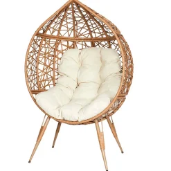 Fauteuil extérieur œuf en métal naturel et beige