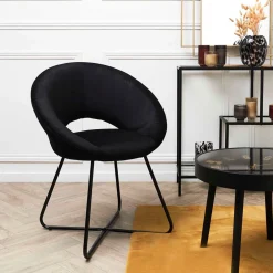 Fauteuil rond en velours cotele noir - Julia