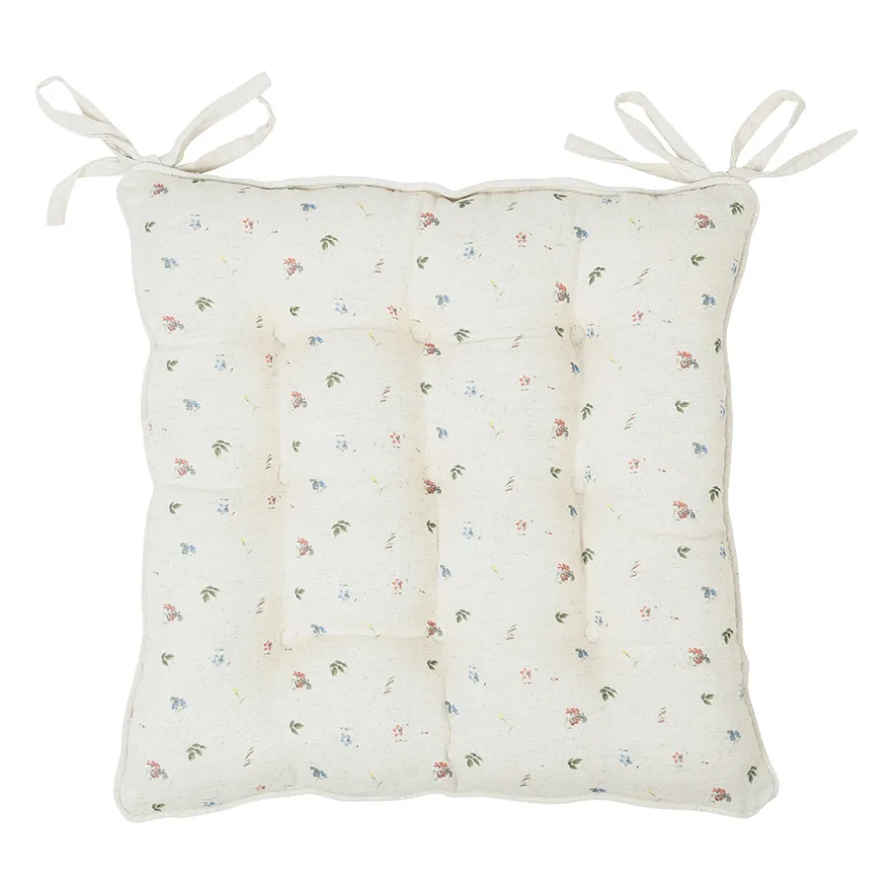 Galette chaise carrée p'tite fleur naturel 40x40cm en coton