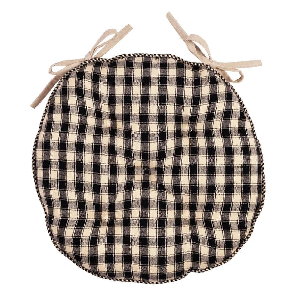 Galette chaise ronde en coton noir d40cm - Campagne