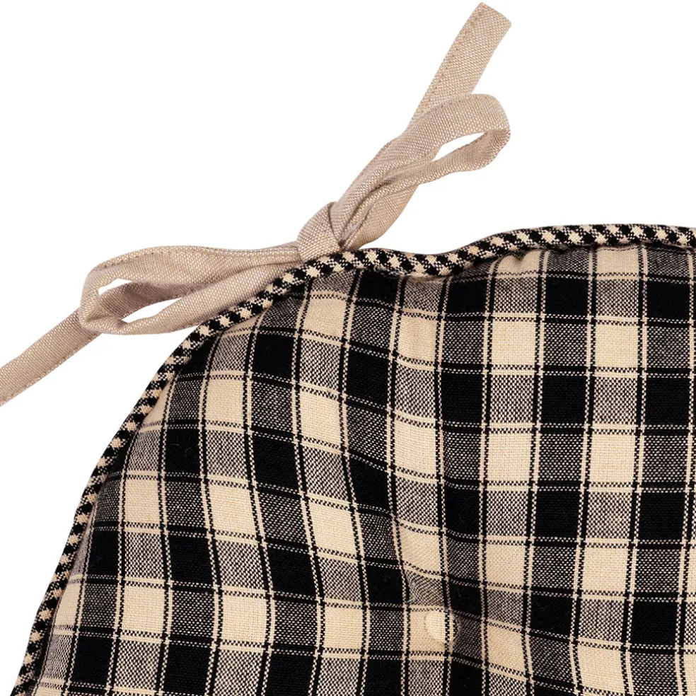 Galette chaise ronde en coton noir d40cm - Campagne