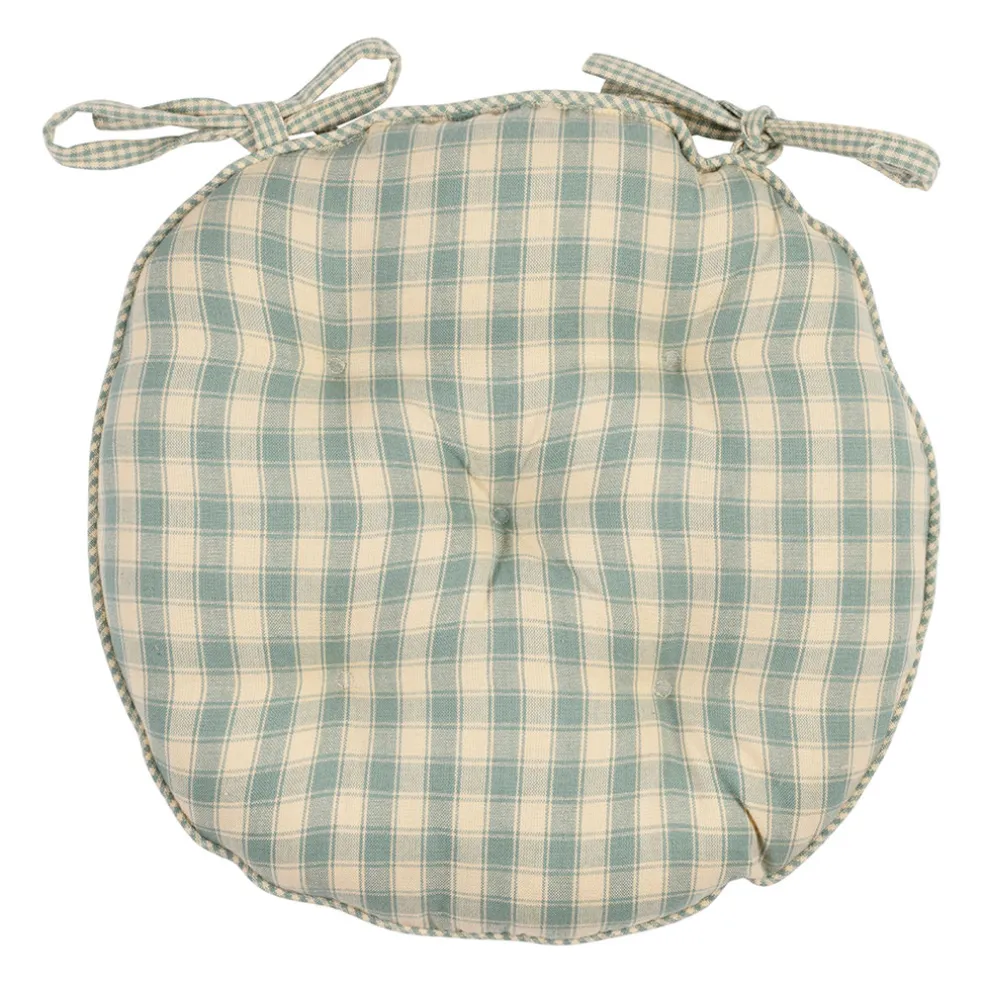 Galette de chaise ronde en coton vichy sauge d40cm - Campagne