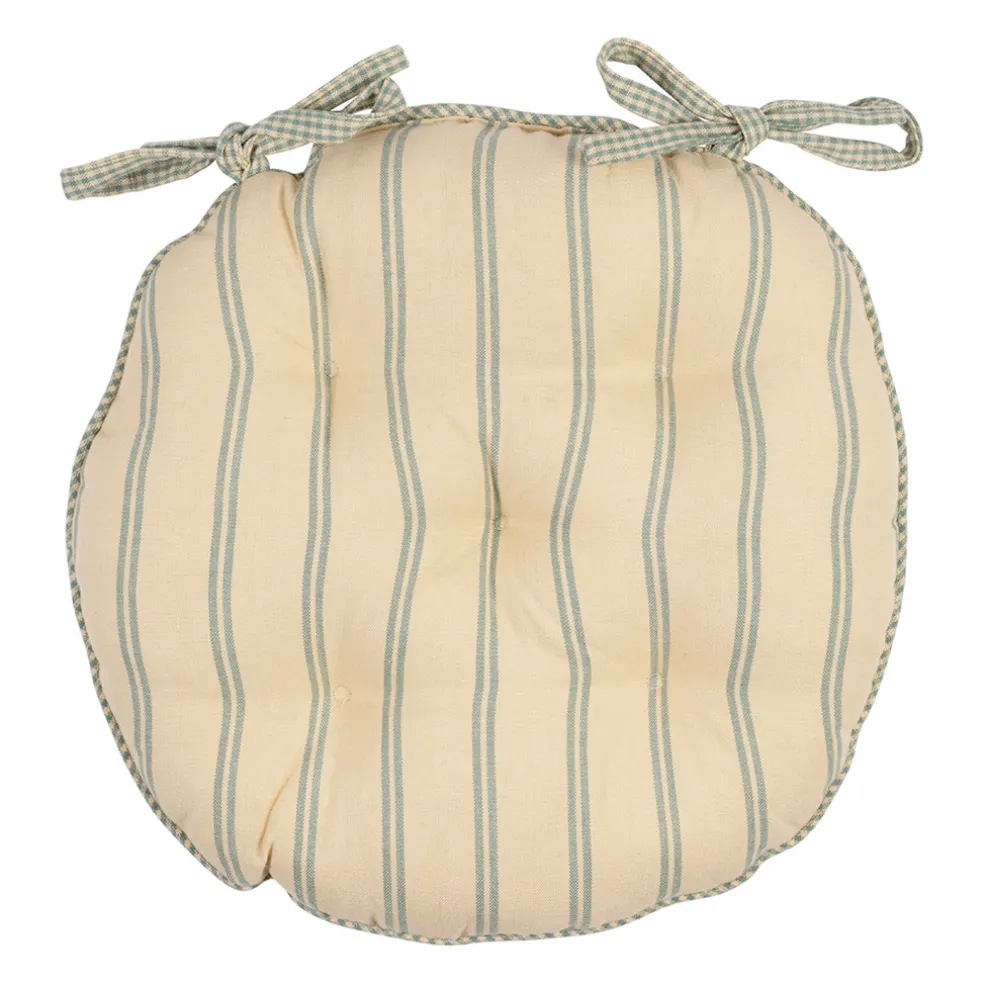 Galette de chaise ronde en coton vichy sauge d40cm - Campagne