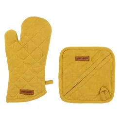 Gant et manique en coton moutarde - Cellier