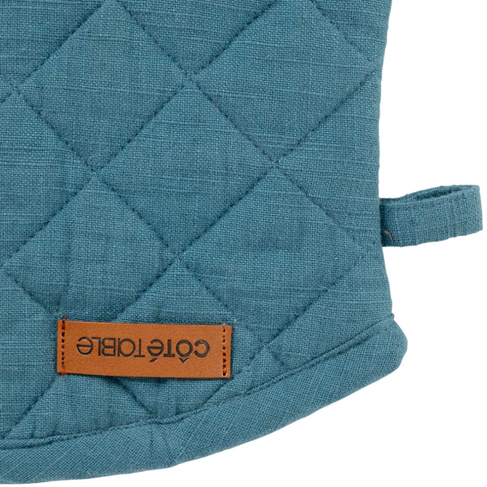 Gant et manique en coton bleu de Prusse - Cellier