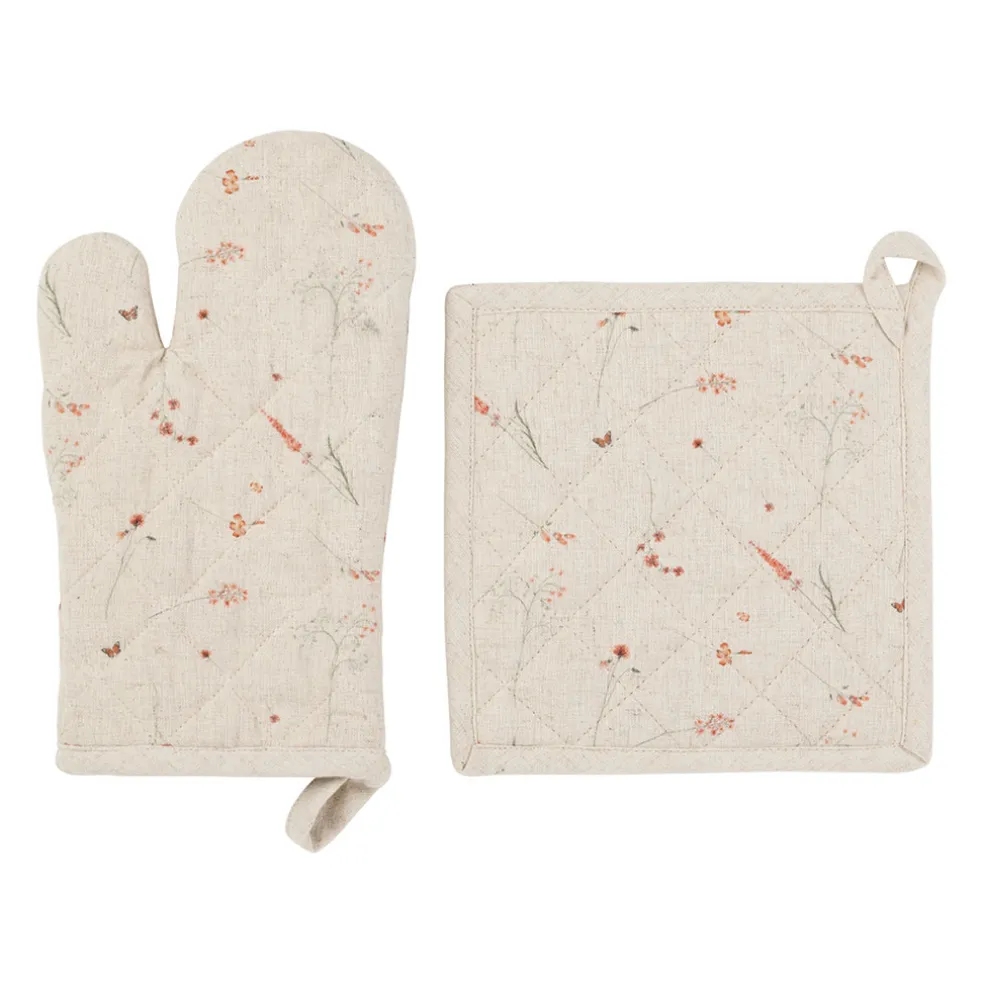 Gant et manique en coton beige - Lucile