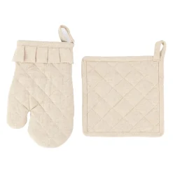 Gant et manique naturel en coton et lin - chambray