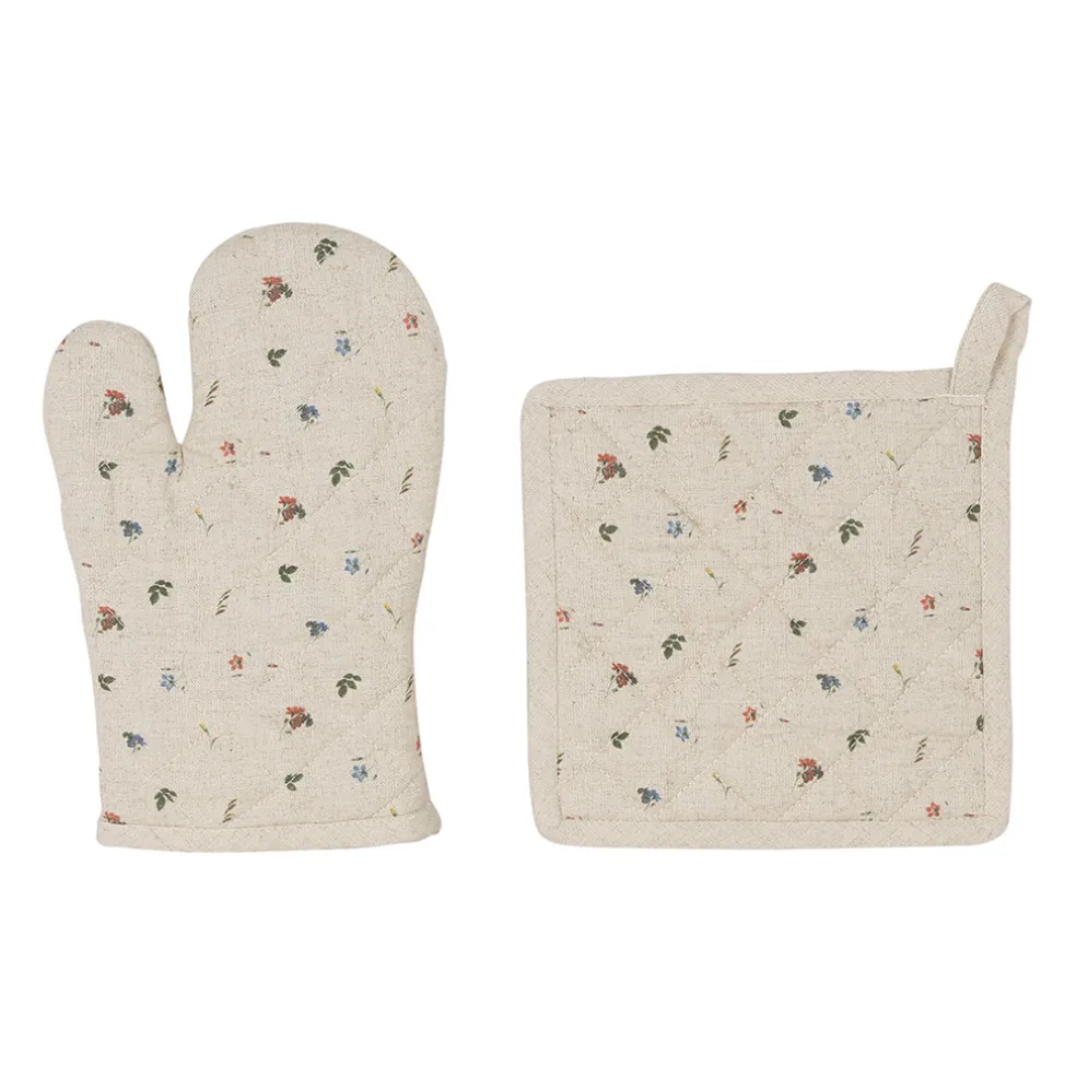 Gant manique en coton et lin naturel - P'tite Fleur