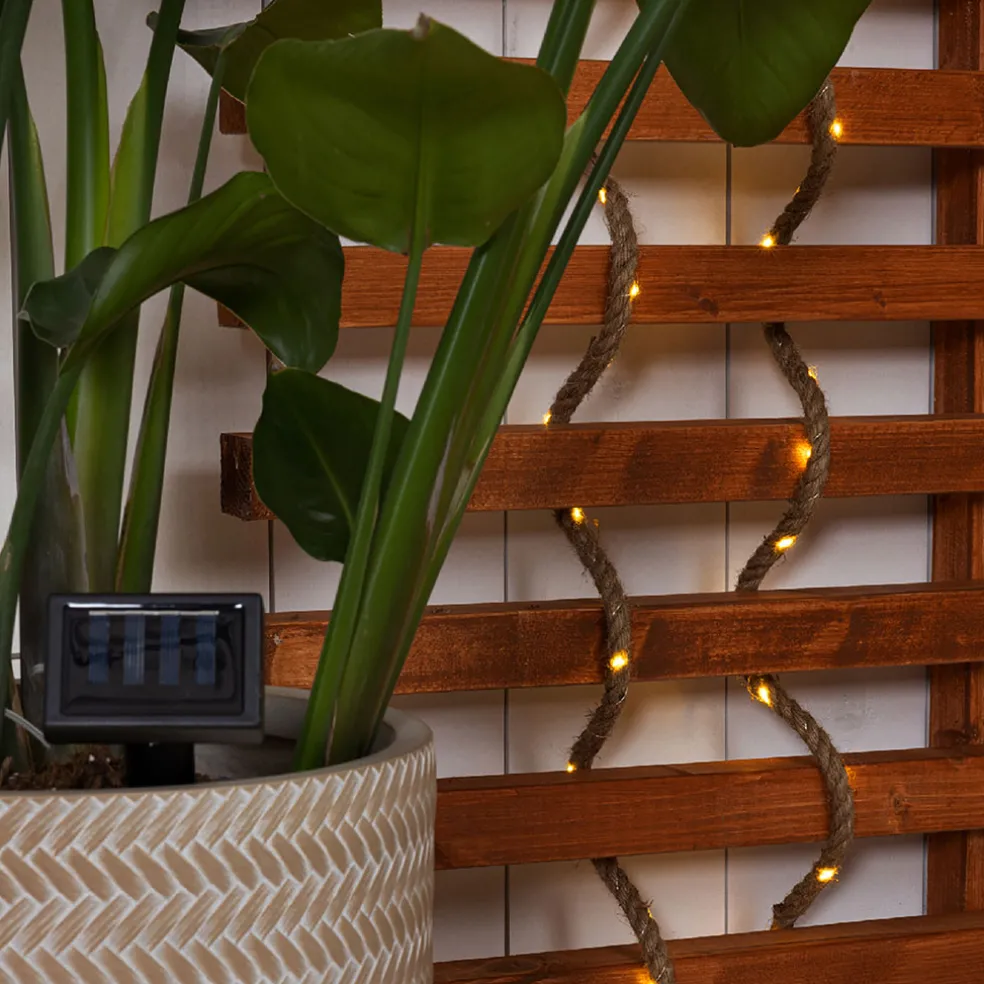 Guirlande solaire câble en jute naturel 5m