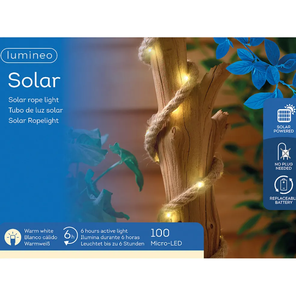 Guirlande solaire câble en jute naturel 5m