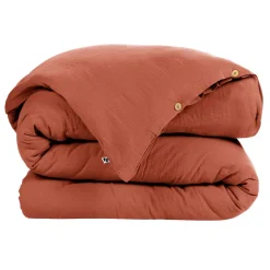 Housse de couette en gaze de coton unie terracotta 260x240cm - Gaia