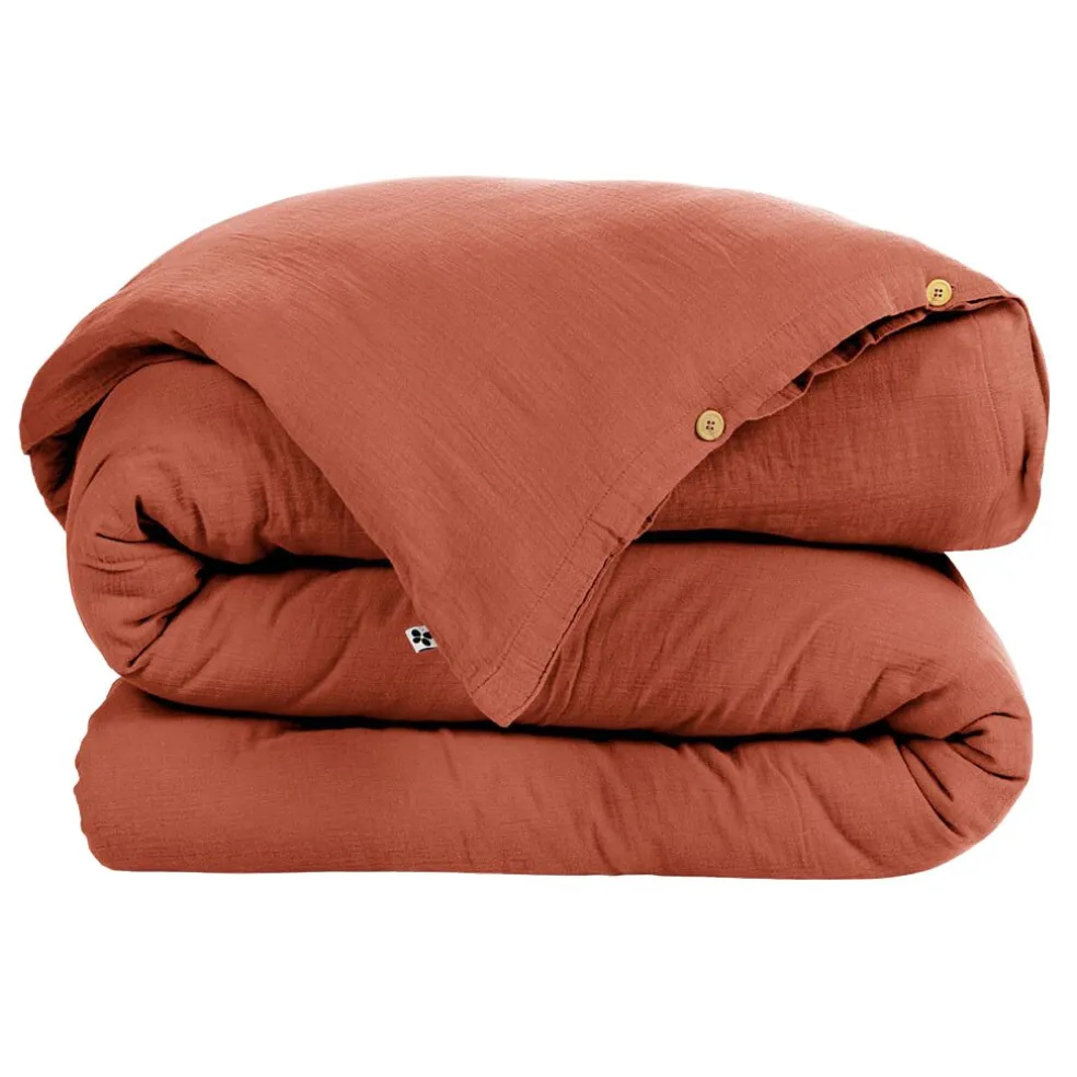 Housse de couette en gaze de coton unie terracotta 260x240cm - Gaia