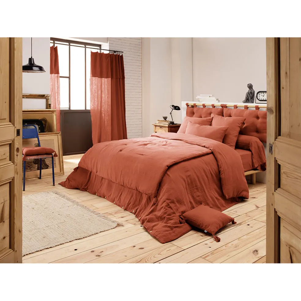Housse de couette en gaze de coton unie terracotta 260x240cm - Gaia