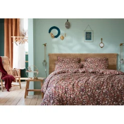 Housse de couette en gaze de coton imprimée camel 240x220cm - Capucine