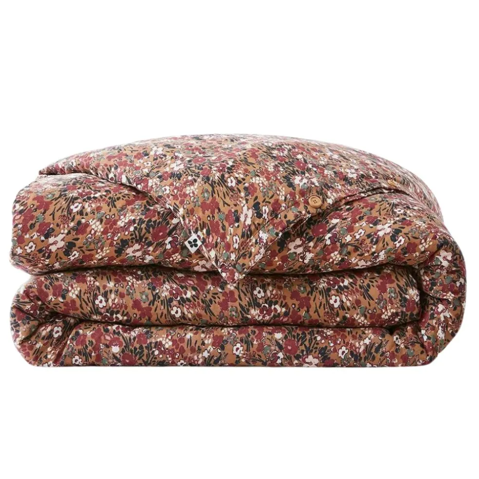 Housse de couette en gaze de coton imprimée camel 260x240cm - Capucine