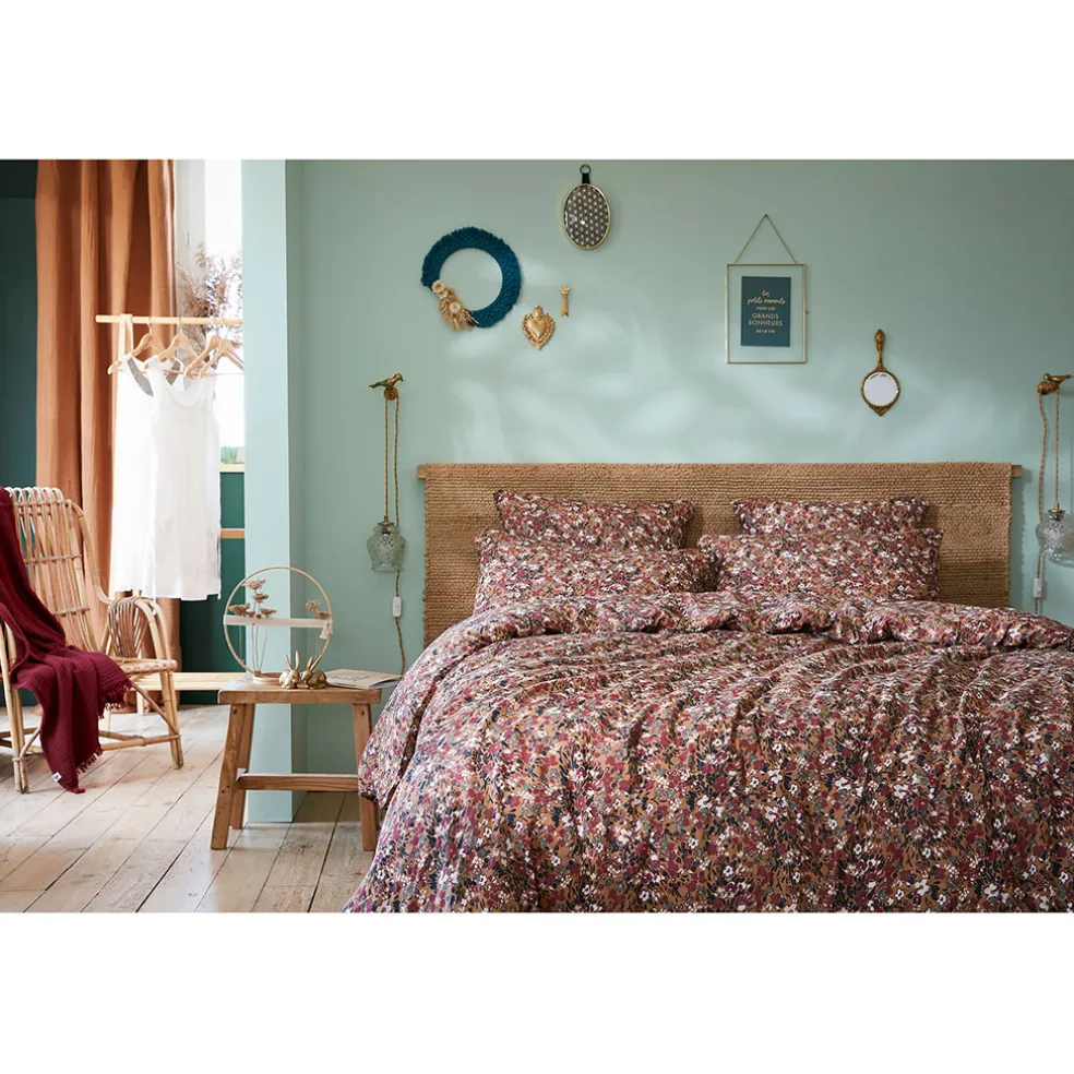 Housse de couette en gaze de coton imprimée camel 260x240cm - Capucine