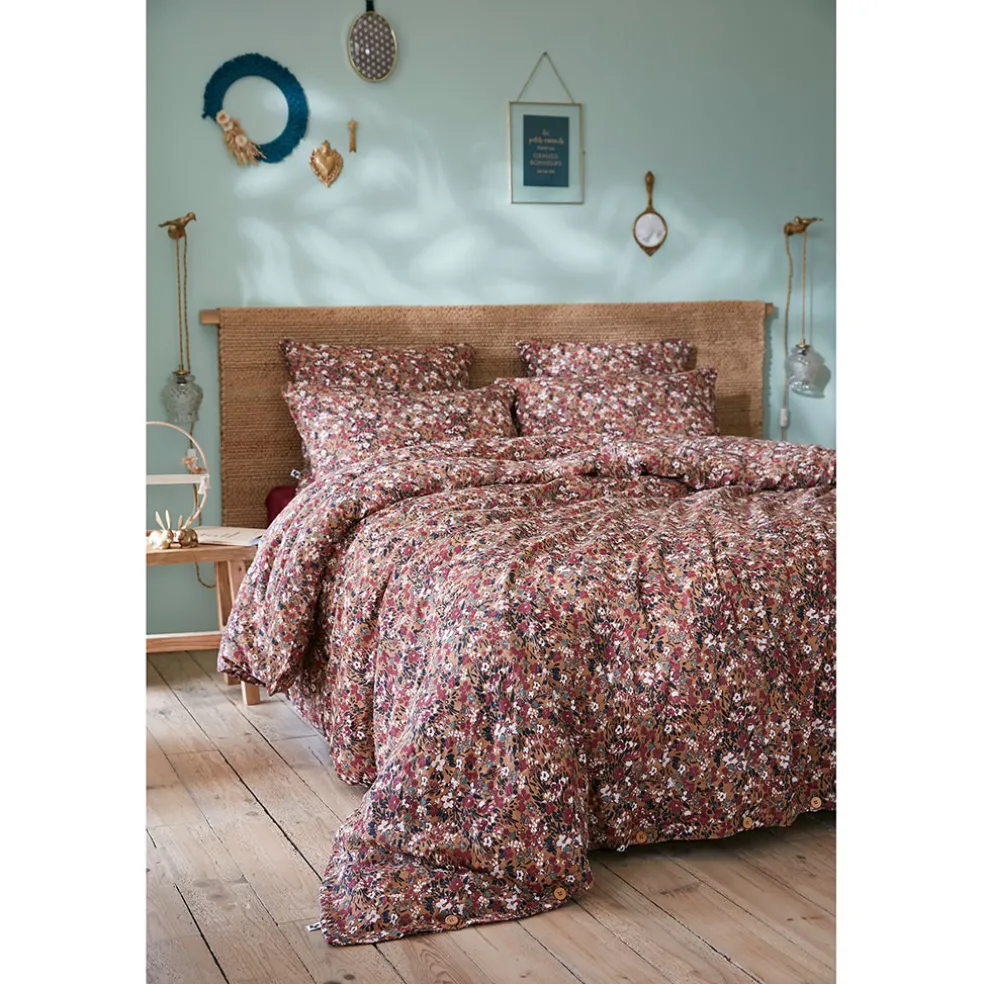 Housse de couette en gaze de coton imprimée camel 260x240cm - Capucine