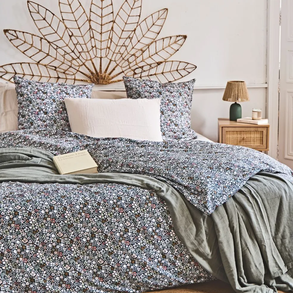 Housse de couette 240x220 cm et 2 taies d'oreiller 60x60cm en coton imprimé fleurs - Malia