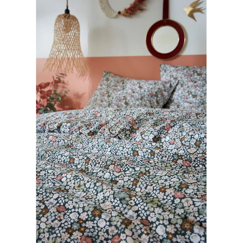 Housse de couette 240x220 cm et 2 taies d'oreiller 60x60cm en coton imprimé fleurs - Malia