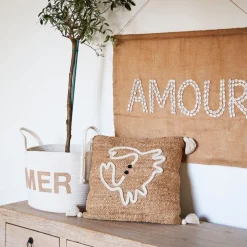 Housse de coussin Crabe en corde et jute naturel blanc 45x45cm - Eté A La Mer