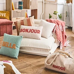 Housse de coussin en bouclettes ecru 50x30cm - Funny