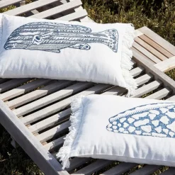Housse de coussin en coton poisson bleu marine 50x30cm - Bord De Mer