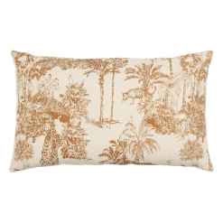 Housse de coussin en coton écru et palmiers camel 50x30cm - Mocoa