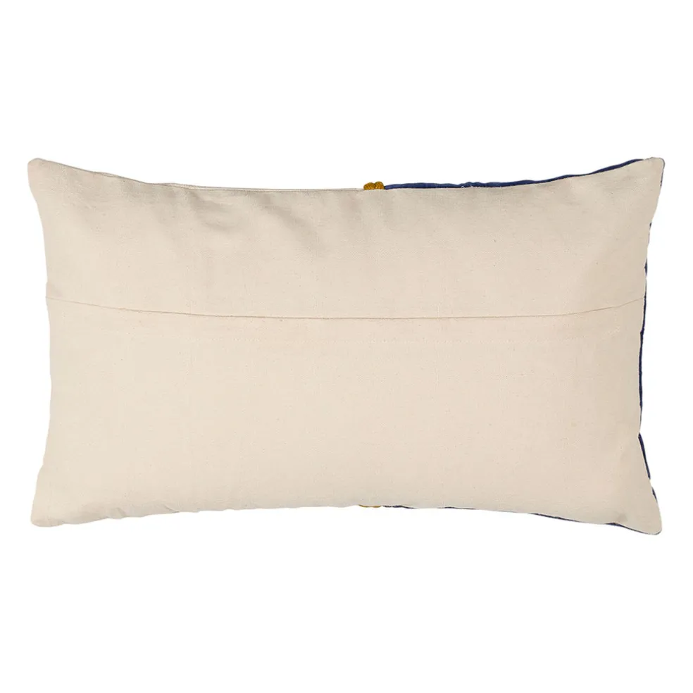 Housse de coussin en velours coton indigo et écru 50x30cm - Neo