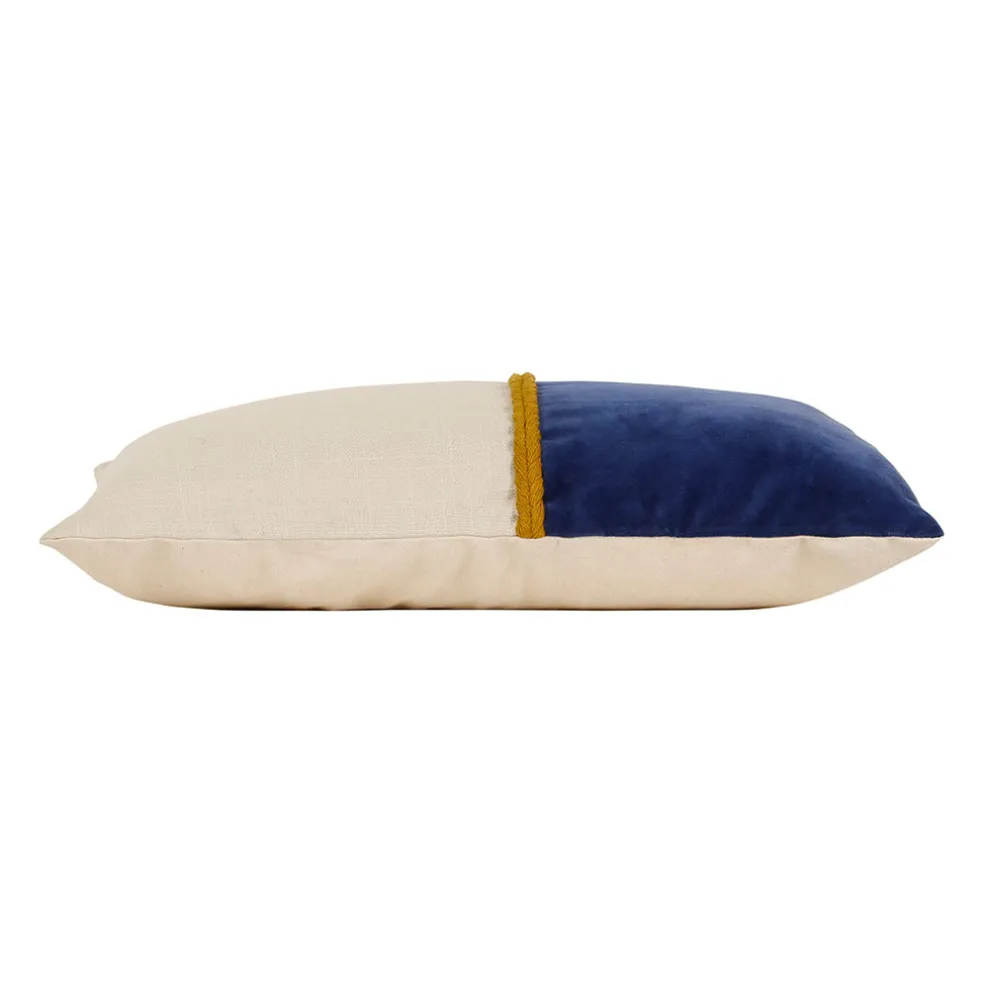 Housse de coussin en velours coton indigo et écru 50x30cm - Neo